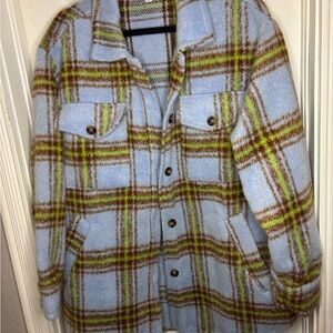 DAVI & DANI Blue and Brown Plaid Teddy Jacket